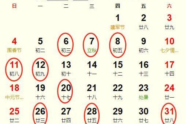 今年8月份的黄道吉日 今年8月份的黄道吉日