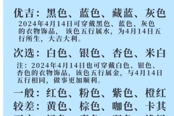 每日穿衣五行颜色运势2025年4月14日 每日穿衣五行颜色运势2025年4月14日